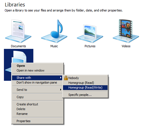 libraries in windows 7- share files